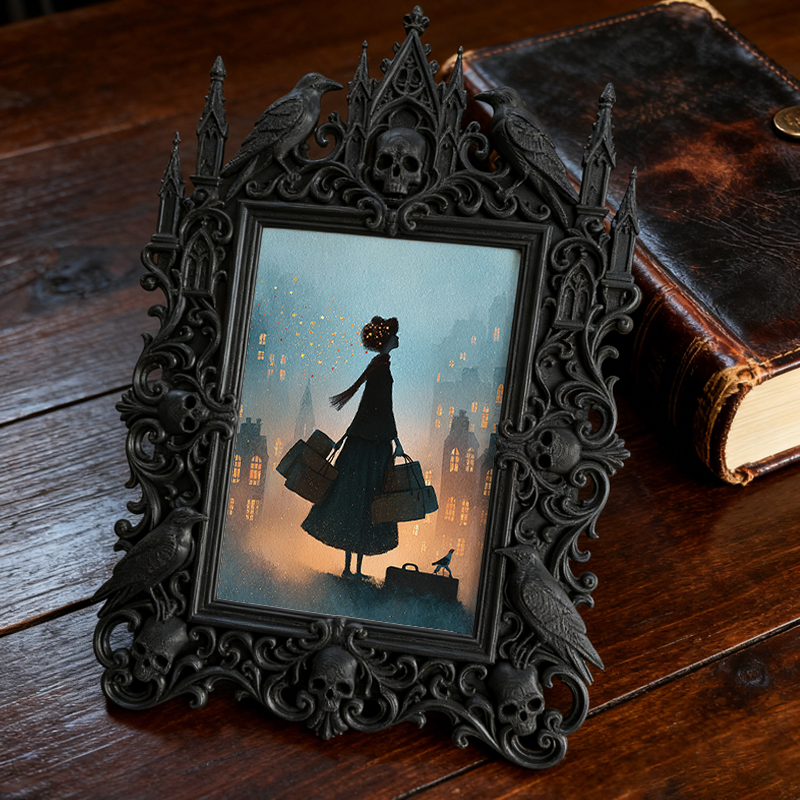 Eye-catching Gothic Dark-style Photo Frame | Dark Fantasy Resin Art Shop Decor, Photo Ornament, Wall-mountable & Tabletop, Creative Frame