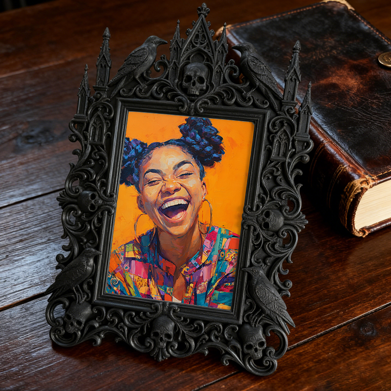Trending-hot Gothic Dark-style Photo Frame | Gothic Halloween Porch Photo Spot Decor, Photo Ornament, Wall-mountable & Tabletop, Plastic Fra
