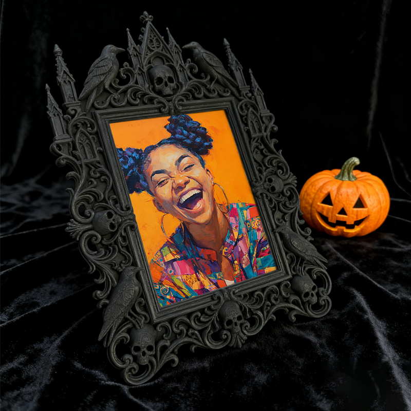 Trending-hot Gothic Dark-style Photo Frame | Gothic Halloween Porch Photo Spot Decor, Photo Ornament, Wall-mountable & Tabletop, Plastic Fra