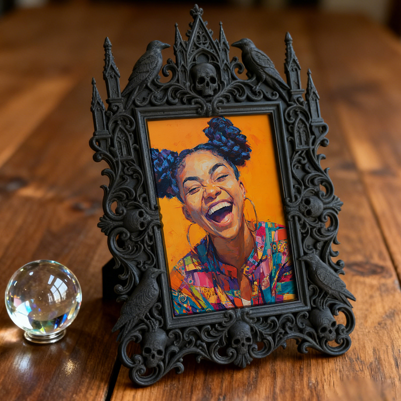 Trending-hot Gothic Dark-style Photo Frame | Gothic Halloween Porch Photo Spot Decor, Photo Ornament, Wall-mountable & Tabletop, Plastic Fra