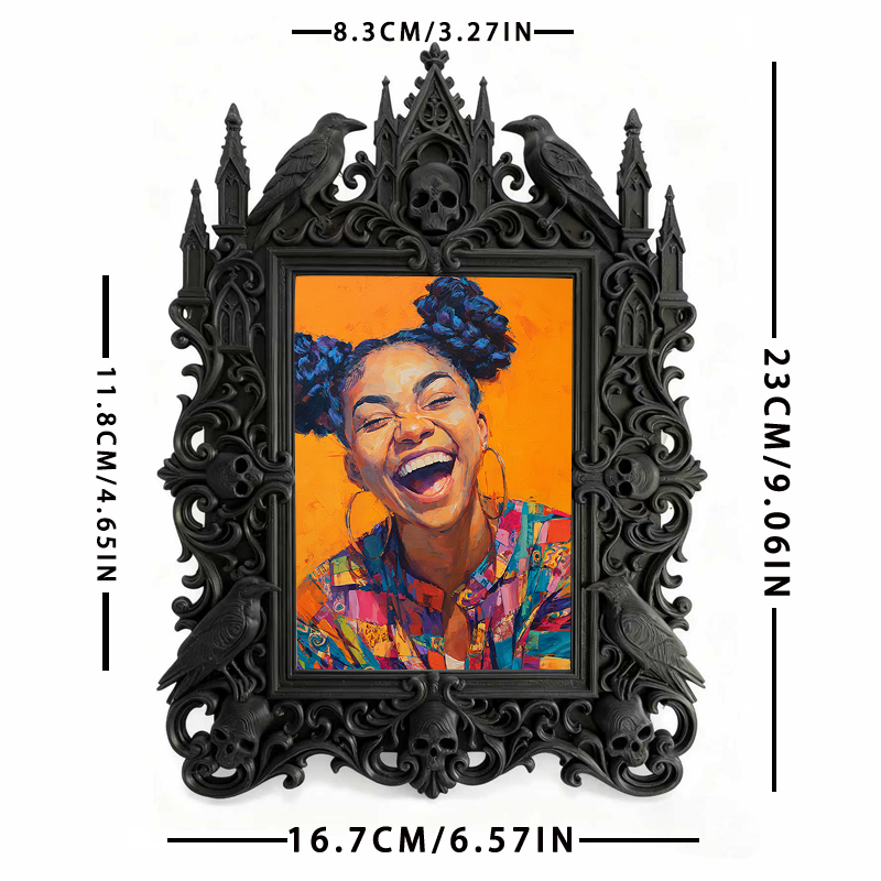 Trending-hot Gothic Dark-style Photo Frame | Gothic Halloween Porch Photo Spot Decor, Photo Ornament, Wall-mountable & Tabletop, Plastic Fra