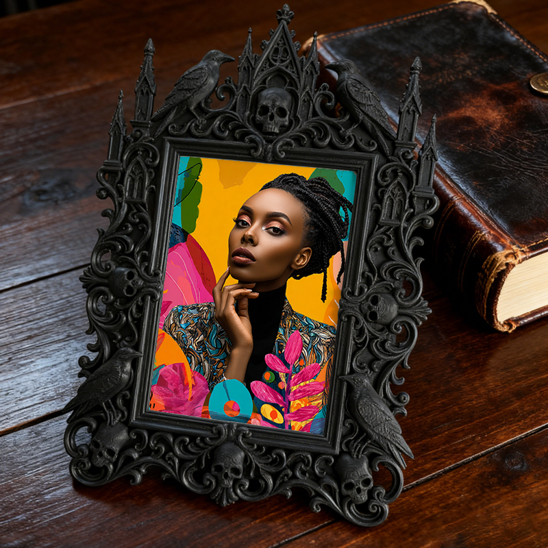 Quick-sell Gothic Dark-style Photo Frame | Gothic Dark Chocolate Shop Decor, Photo Ornament, Dual-use Display, Retro Plastic Frame