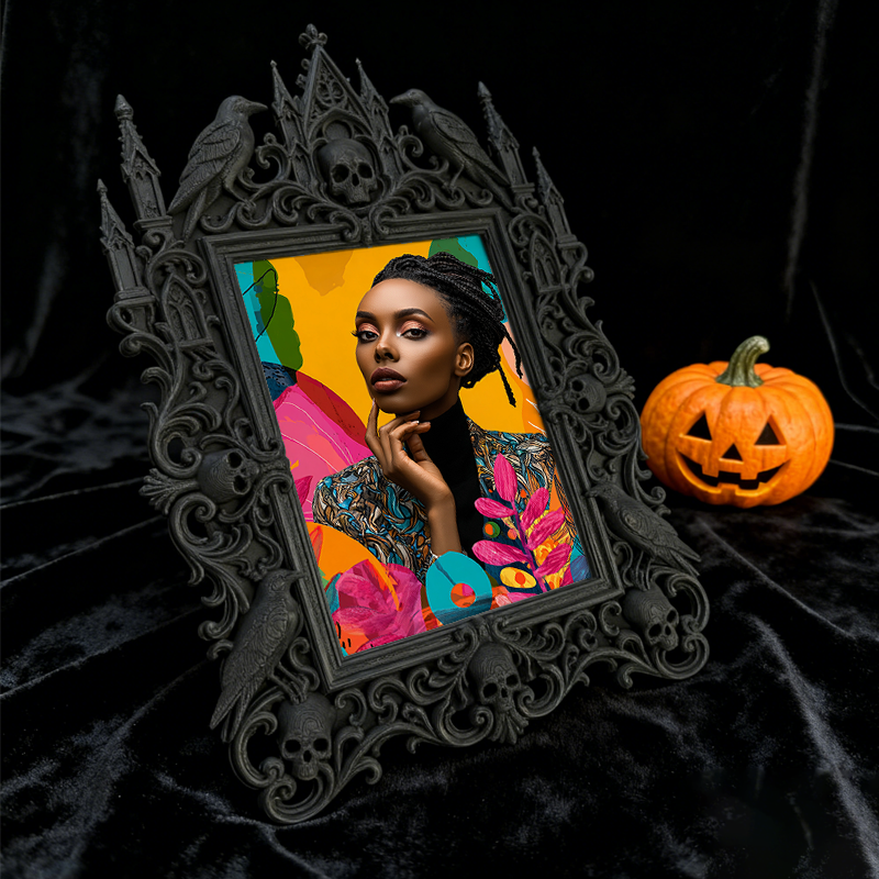 Quick-sell Gothic Dark-style Photo Frame | Gothic Dark Chocolate Shop Decor, Photo Ornament, Dual-use Display, Retro Plastic Frame
