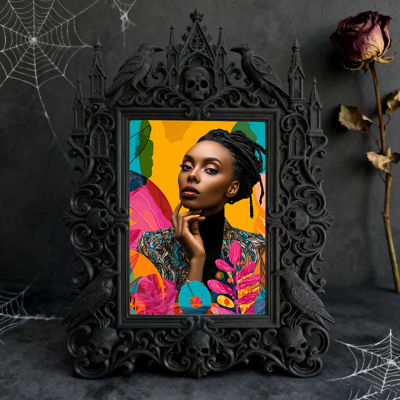 Quick-sell Gothic Dark-style Photo Frame | Gothic Dark Chocolate Shop Decor, Photo Ornament, Dual-use Display, Retro Plastic Frame