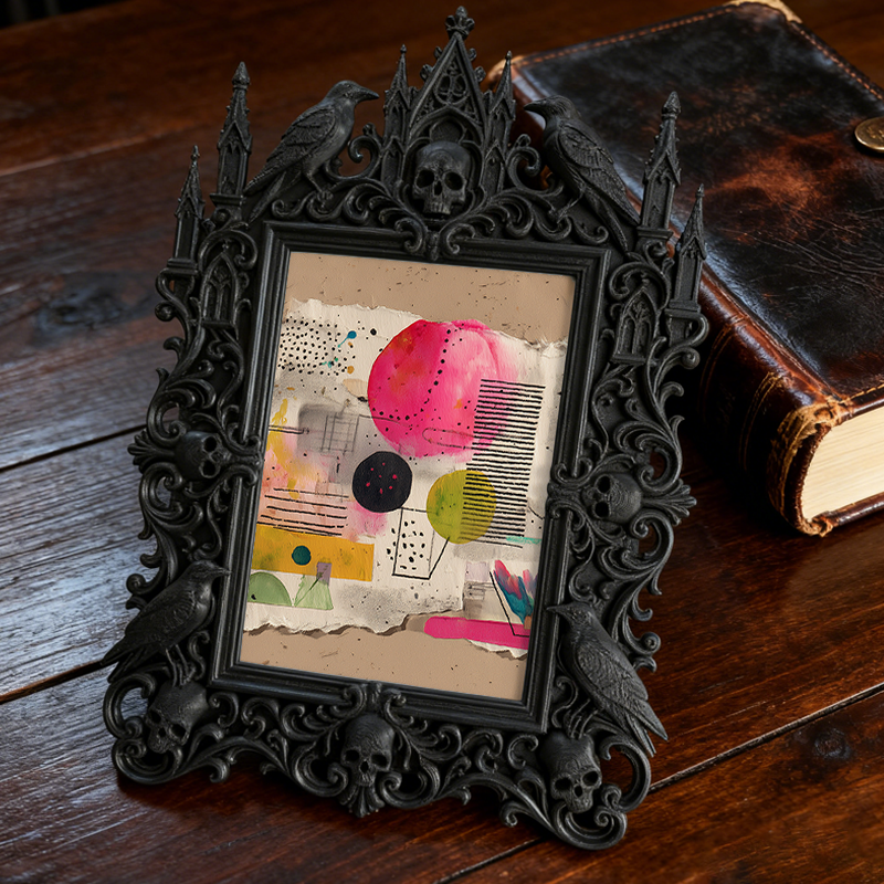 Viral-sensation Gothic Dark-style Photo Frame | Gothic Tarot Card Making Studio Decor, Photo Ornament, Wall-mountable & Tabletop, Plastic Fr