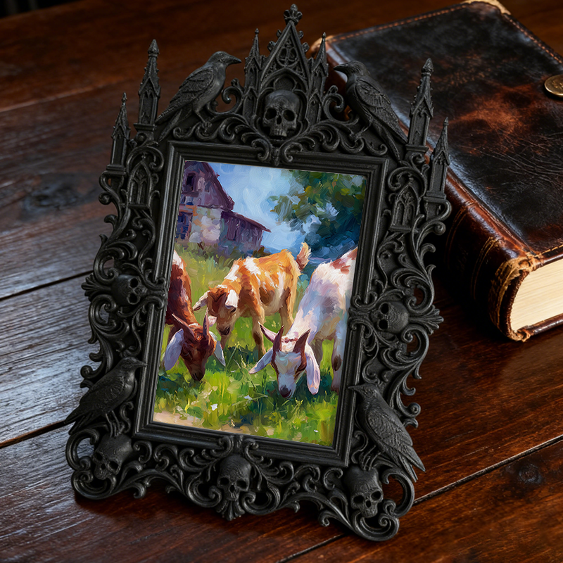 Luxe-rustic Gothic Dark-style Photo Frame | Dark Calligraphy Holiday Card Display Decor, Photo Ornament, Wall-mountable & Tabletop, Practica