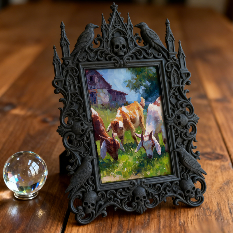 Luxe-rustic Gothic Dark-style Photo Frame | Dark Calligraphy Holiday Card Display Decor, Photo Ornament, Wall-mountable & Tabletop, Practica