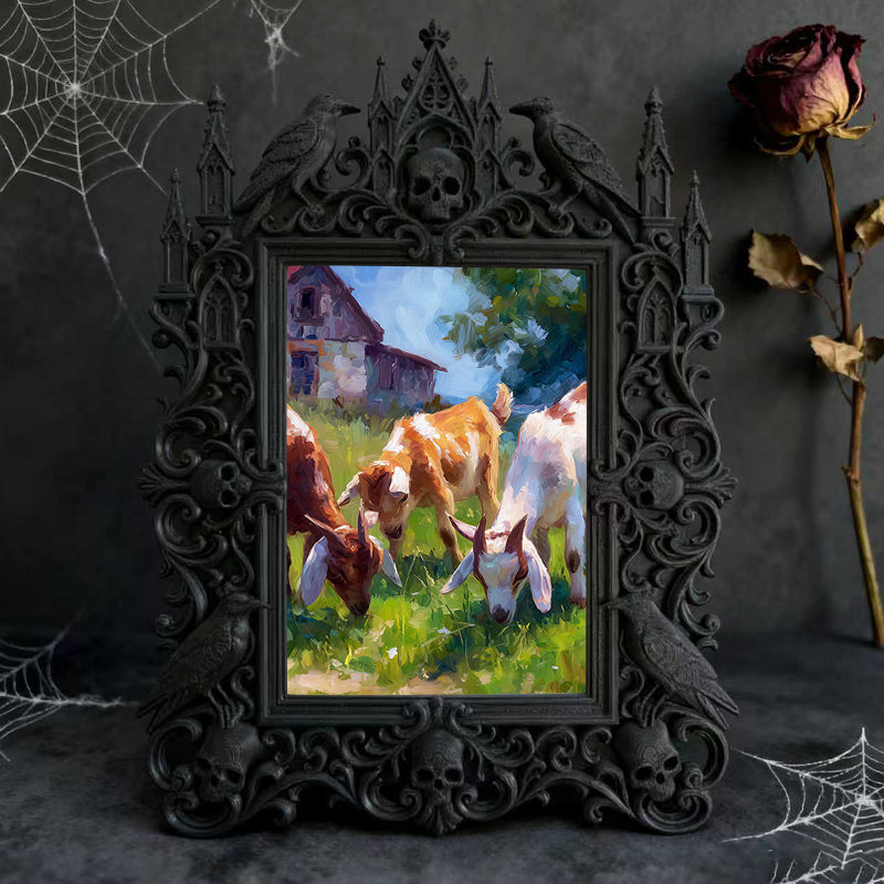 Luxe-rustic Gothic Dark-style Photo Frame | Dark Calligraphy Holiday Card Display Decor, Photo Ornament, Wall-mountable & Tabletop, Practica
