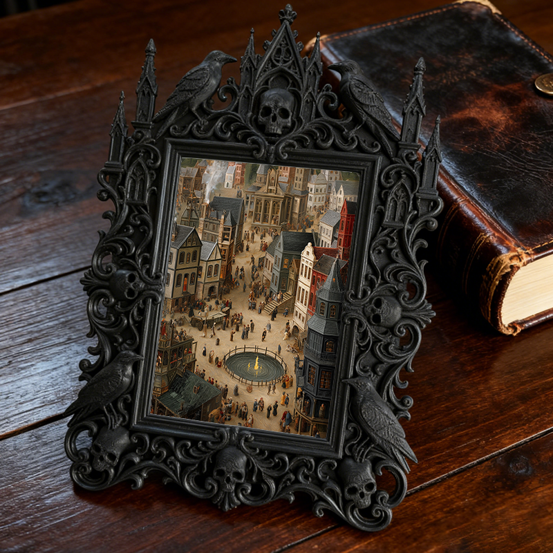 One-of-a-kind Gothic Dark-style Photo Frame | Witchy Moon Phase Candle Shop Decor, Photo Ornament, Wall-mountable & Tabletop, Portable Frame