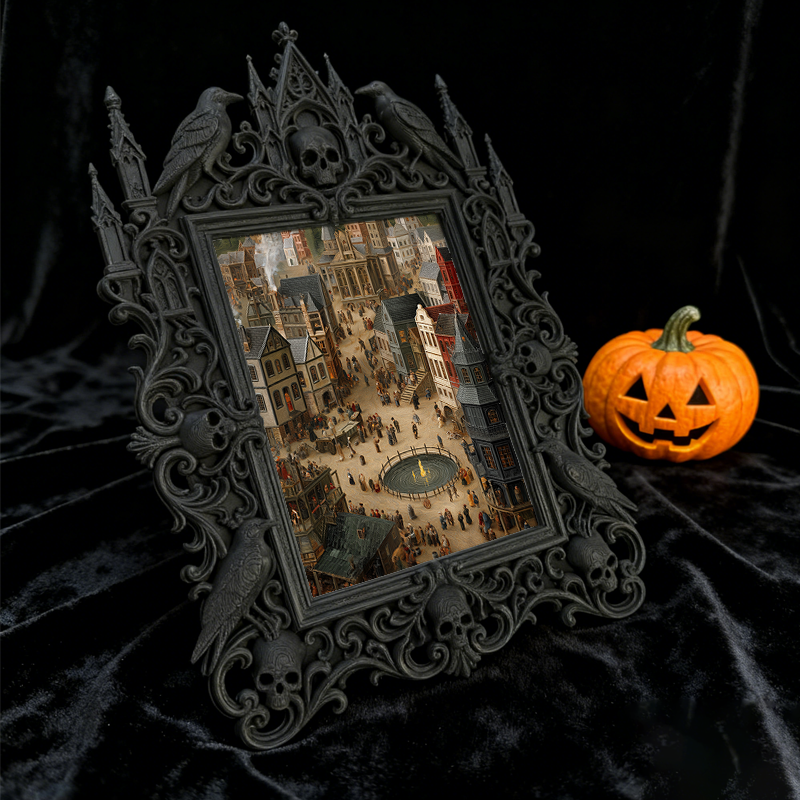 One-of-a-kind Gothic Dark-style Photo Frame | Witchy Moon Phase Candle Shop Decor, Photo Ornament, Wall-mountable & Tabletop, Portable Frame