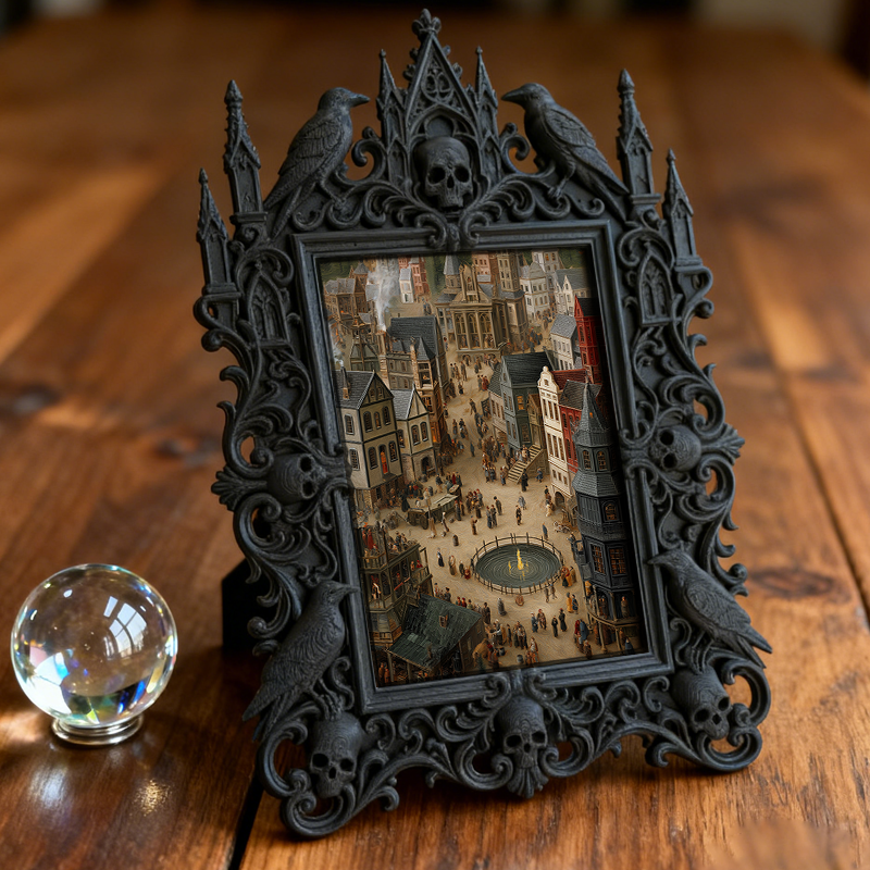 One-of-a-kind Gothic Dark-style Photo Frame | Witchy Moon Phase Candle Shop Decor, Photo Ornament, Wall-mountable & Tabletop, Portable Frame