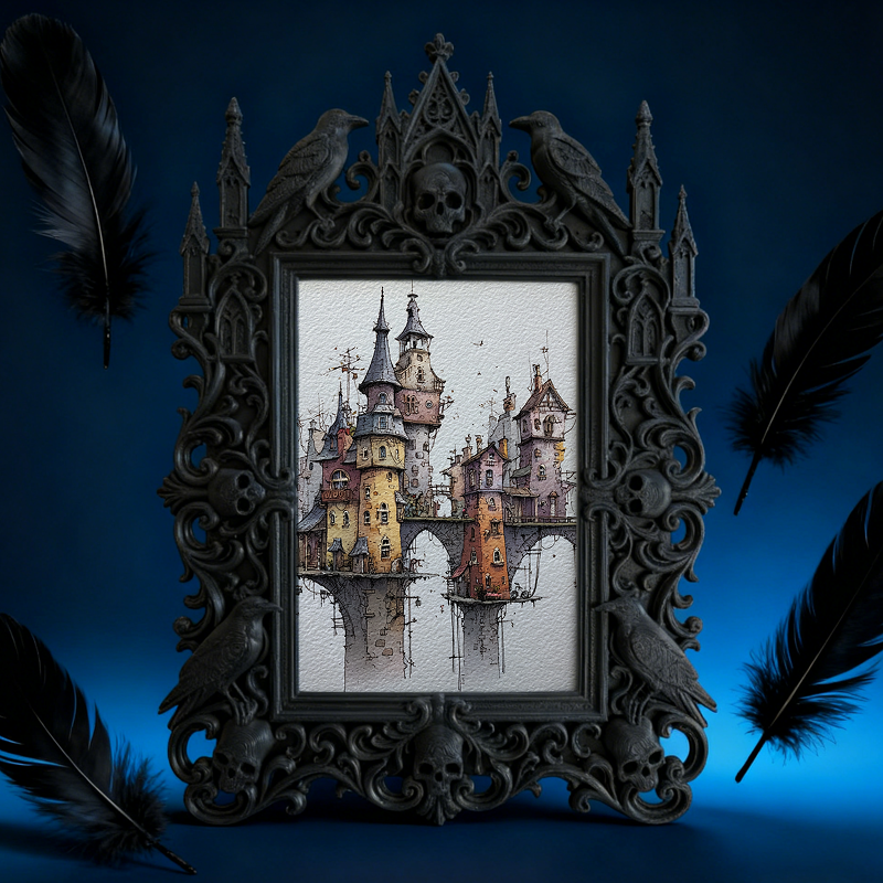 Bold-and-unique Gothic Dark-style Photo Frame | Dark Fantasy D&D Campaign Room Decor, Photo Ornament, Wall-mountable & Tabletop, Creative Fr