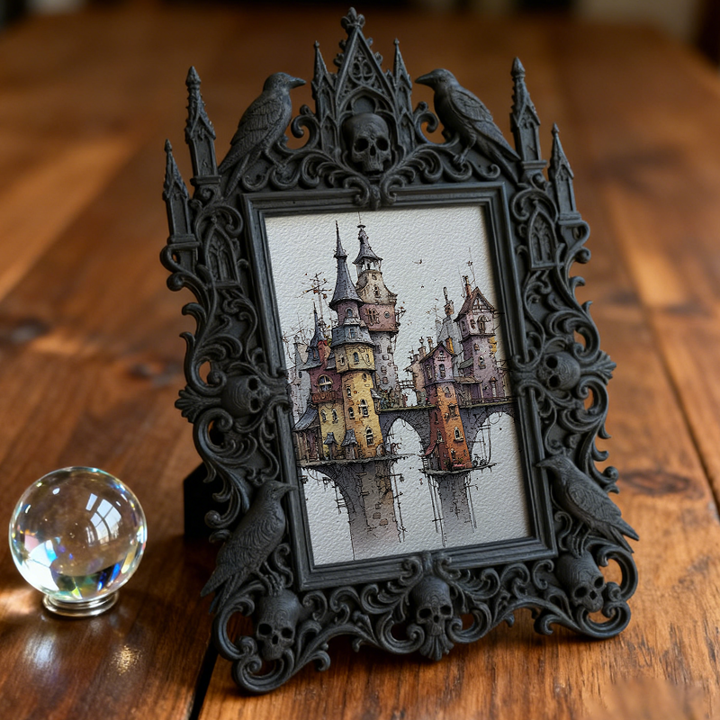 Bold-and-unique Gothic Dark-style Photo Frame | Dark Fantasy D&D Campaign Room Decor, Photo Ornament, Wall-mountable & Tabletop, Creative Fr