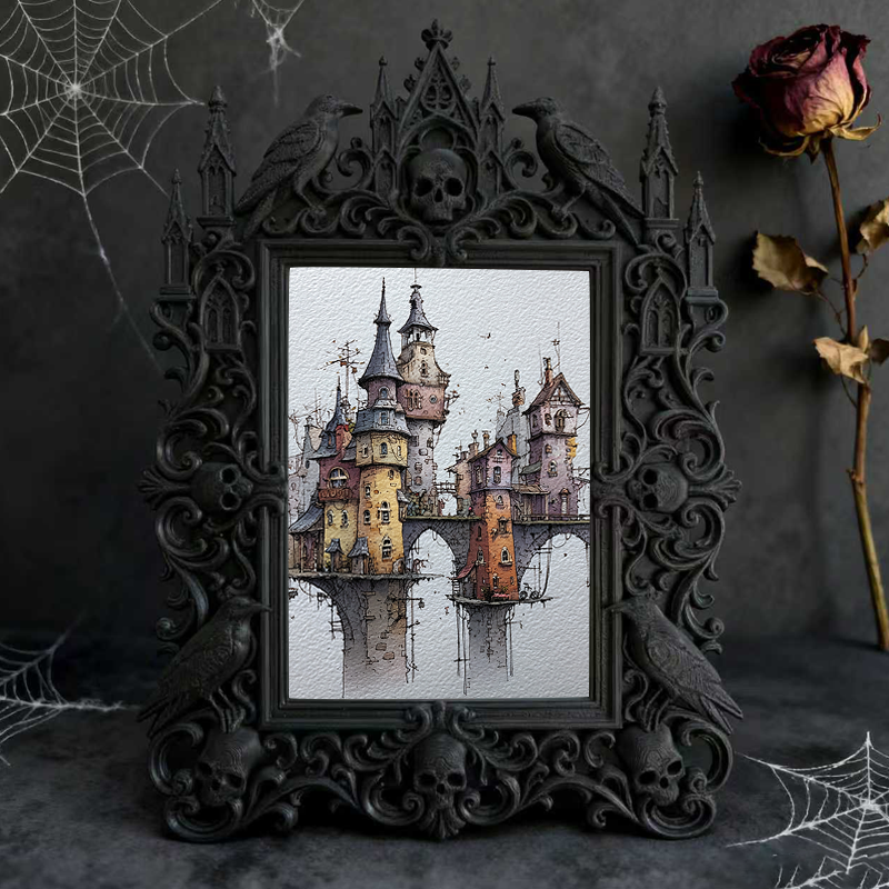 Bold-and-unique Gothic Dark-style Photo Frame | Dark Fantasy D&D Campaign Room Decor, Photo Ornament, Wall-mountable & Tabletop, Creative Fr