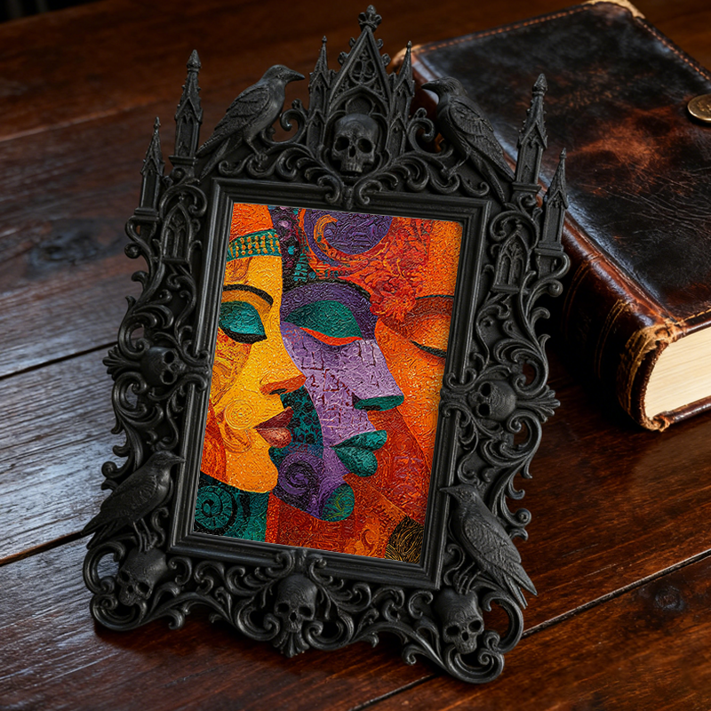 Reel-trending Gothic Dark-style Photo Frame | Ghost-themed Tiny Bookstore Nook Decor, Photo Ornament, Wall-mountable & Tabletop, Plastic Fra