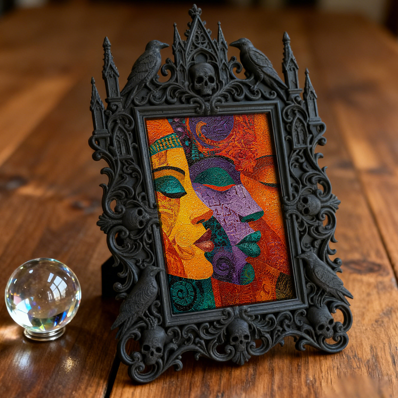 Reel-trending Gothic Dark-style Photo Frame | Ghost-themed Tiny Bookstore Nook Decor, Photo Ornament, Wall-mountable & Tabletop, Plastic Fra