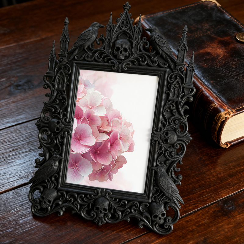 Refined-dark-vibe Gothic Dark-style Photo Frame | Paranormal Gift Shop Shelf Decor, Photo Ornament, Wall-mountable & Tabletop, Elegant Frame