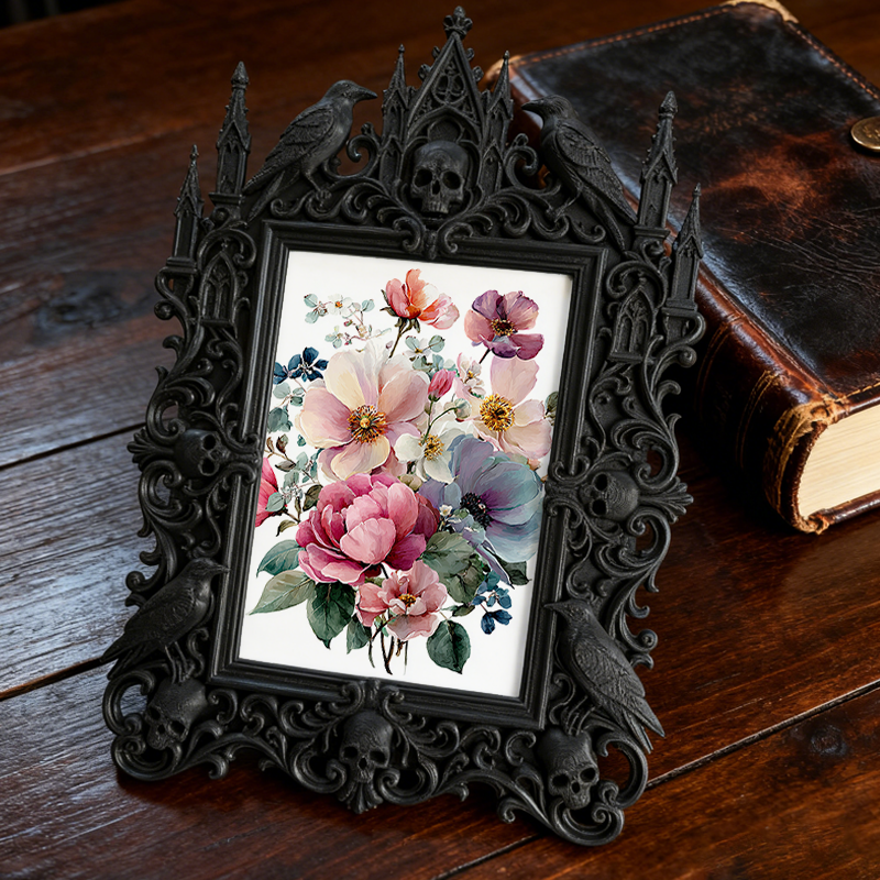 Top-choice-gothic Gothic Dark-style Photo Frame | Dark Academia Dorm Art Corner Decor, Photo Ornament, Wall/Table Dual-use, Durable Frame
