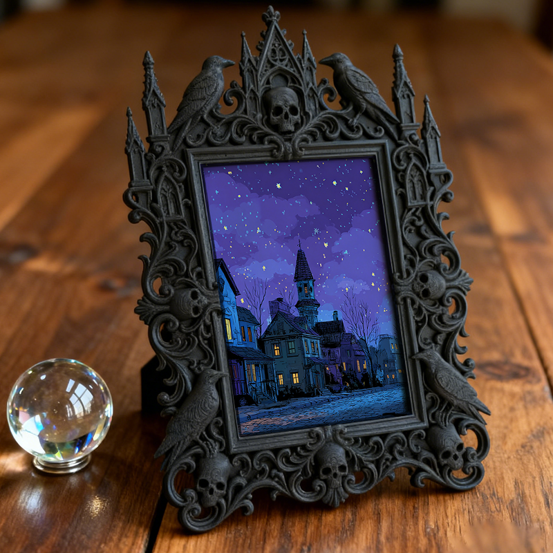 High-demand-gothic Gothic Dark-style Photo Frame | Witchy Crystal Grid Party Decor, Photo Ornament, Wall-mountable & Tabletop, Scratch-resis