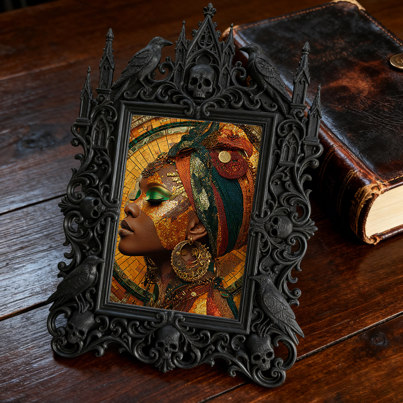 Must-buy-gothic Gothic Dark-style Photo Frame | Dark Dried Flower Wreath Shop Decor, Photo Ornament, Wall-mountable & Tabletop, Slim Frame
