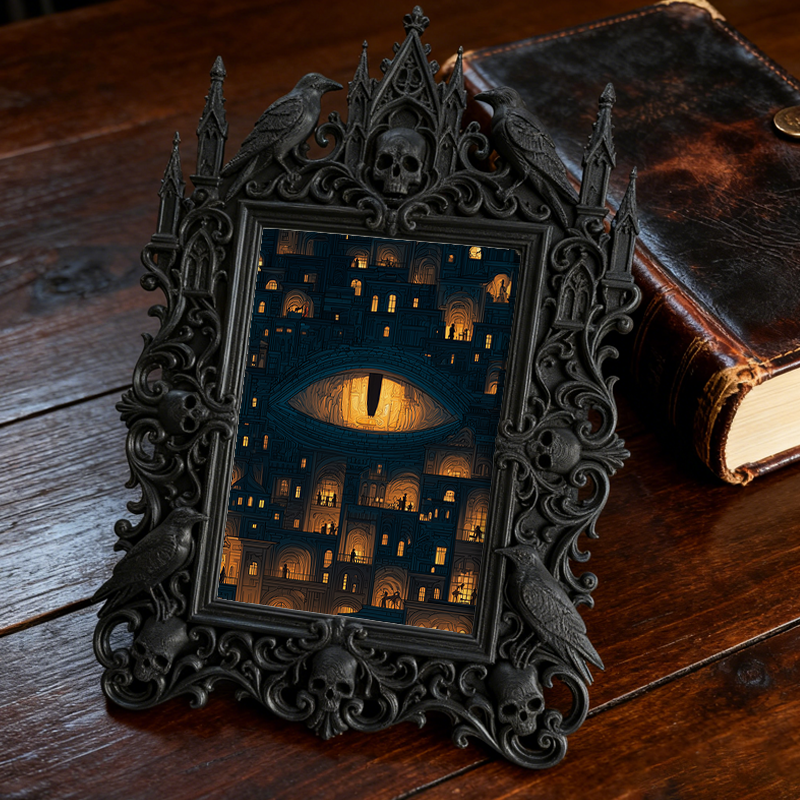 Reel-hit Gothic Dark-style Photo Frame | Dark Academia Wax Seal Stamp Shop Decor, Photo Ornament, Wall/Table Dual-use, Durable Frame