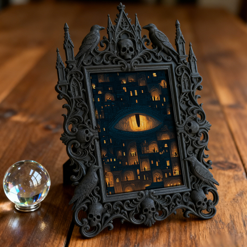 Reel-hit Gothic Dark-style Photo Frame | Dark Academia Wax Seal Stamp Shop Decor, Photo Ornament, Wall/Table Dual-use, Durable Frame