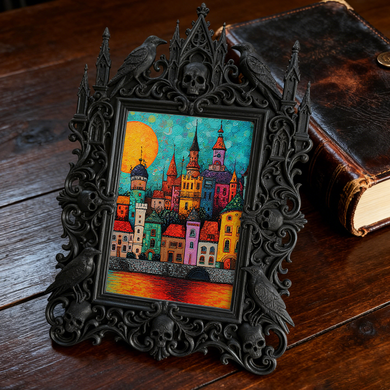 Customer-raved Gothic Dark-style Photo Frame | Witchy Crystal Carving Studio Decor, Photo Ornament, Wall-mountable & Tabletop, Scratch-resis
