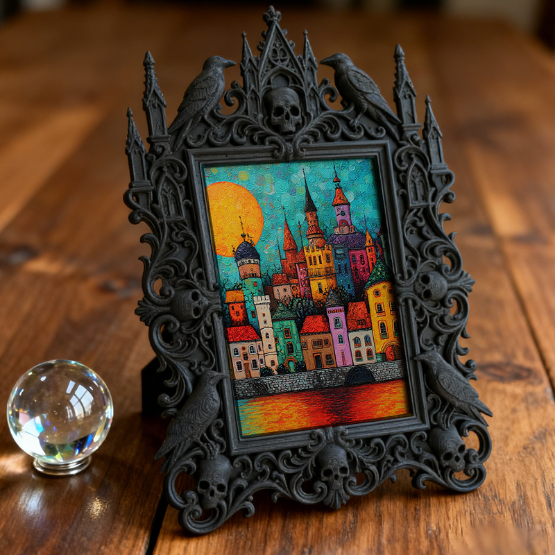 Customer-raved Gothic Dark-style Photo Frame | Witchy Crystal Carving Studio Decor, Photo Ornament, Wall-mountable & Tabletop, Scratch-resis