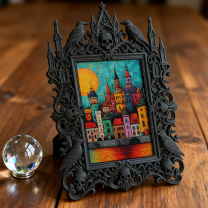 Customer-raved Gothic Dark-style Photo Frame | Witchy Crystal Carving Studio Decor, Photo Ornament, Wall-mountable & Tabletop, Scratch-resis