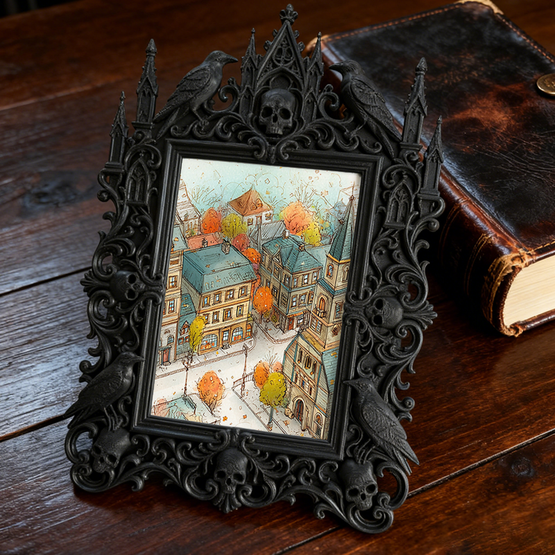 Luxe-rustic Gothic Dark-style Photo Frame | Dark Calligraphy Holiday Card Display Decor, Photo Ornament, Wall-mountable & Tabletop, Practica