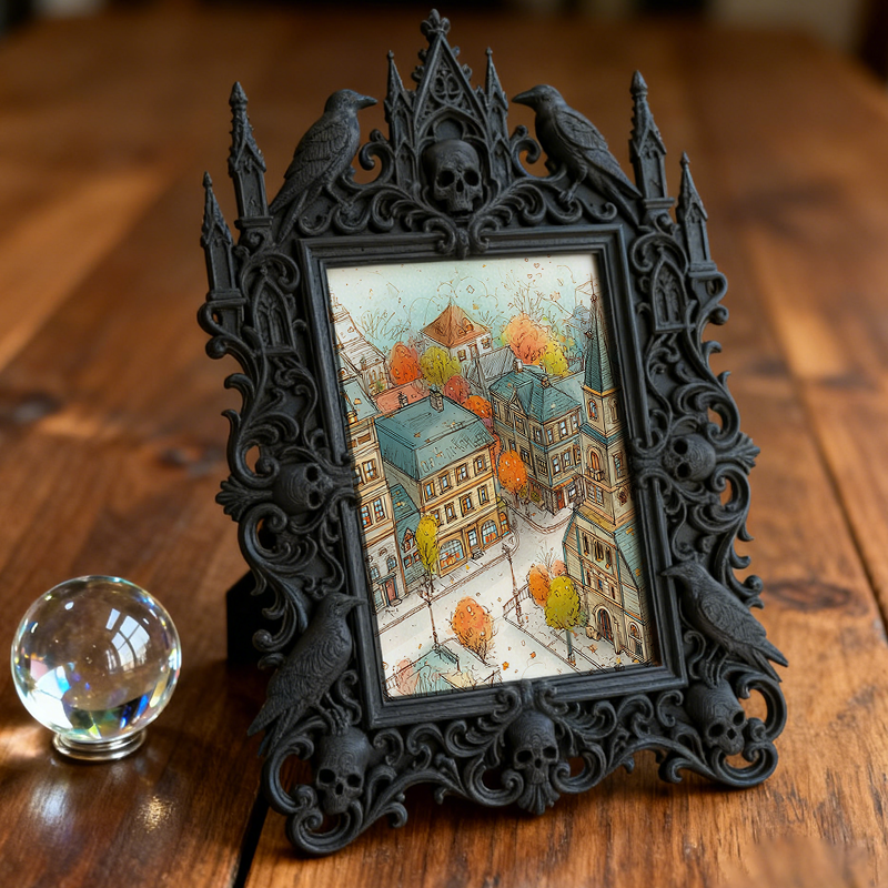 Luxe-rustic Gothic Dark-style Photo Frame | Dark Calligraphy Holiday Card Display Decor, Photo Ornament, Wall-mountable & Tabletop, Practica