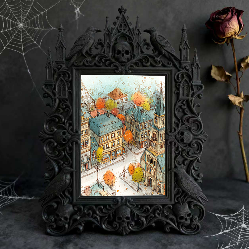 Luxe-rustic Gothic Dark-style Photo Frame | Dark Calligraphy Holiday Card Display Decor, Photo Ornament, Wall-mountable & Tabletop, Practica