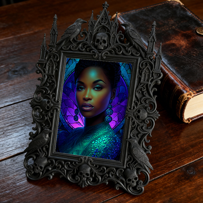 One-of-a-kind Gothic Dark-style Photo Frame | Witchy Moon Phase Candle Shop Decor, Photo Ornament, Wall-mountable & Tabletop, Portable Frame