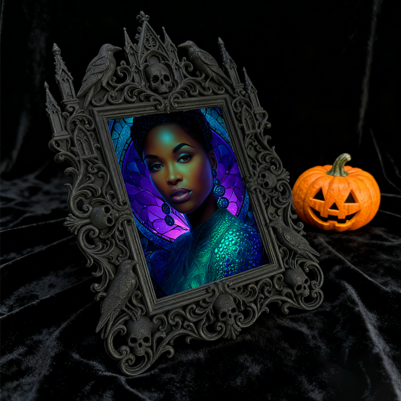One-of-a-kind Gothic Dark-style Photo Frame | Witchy Moon Phase Candle Shop Decor, Photo Ornament, Wall-mountable & Tabletop, Portable Frame