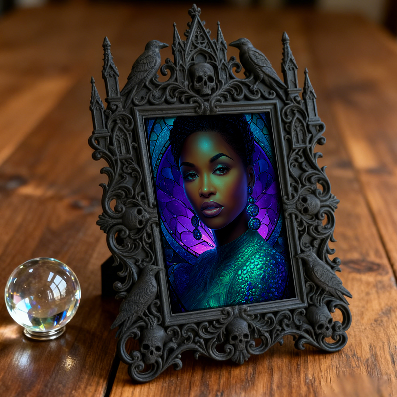 One-of-a-kind Gothic Dark-style Photo Frame | Witchy Moon Phase Candle Shop Decor, Photo Ornament, Wall-mountable & Tabletop, Portable Frame