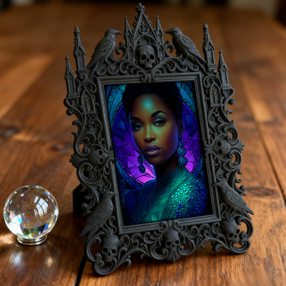 One-of-a-kind Gothic Dark-style Photo Frame | Witchy Moon Phase Candle Shop Decor, Photo Ornament, Wall-mountable & Tabletop, Portable Frame