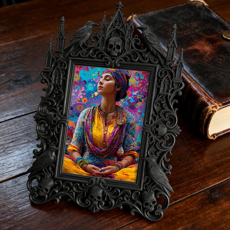 Elegant-gothic Gothic Dark-style Photo Frame | Paranormal Themed Bed & Breakfast Dining Room Decor, Photo Ornament, Wall-mountable & Tableto