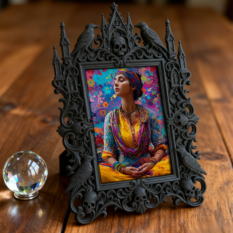 Elegant-gothic Gothic Dark-style Photo Frame | Paranormal Themed Bed & Breakfast Dining Room Decor, Photo Ornament, Wall-mountable & Tableto