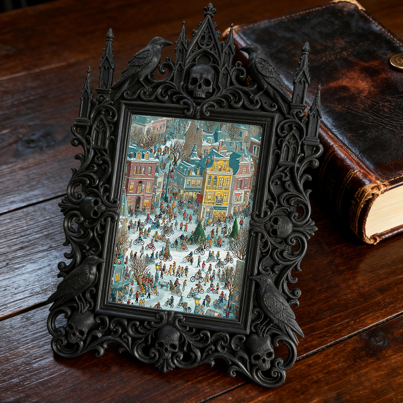 Reel-trending Gothic Dark-style Photo Frame | Ghost-themed Tiny Bookstore Nook Decor, Photo Ornament, Wall-mountable & Tabletop, Plastic Fra