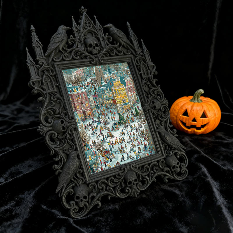 Reel-trending Gothic Dark-style Photo Frame | Ghost-themed Tiny Bookstore Nook Decor, Photo Ornament, Wall-mountable & Tabletop, Plastic Fra