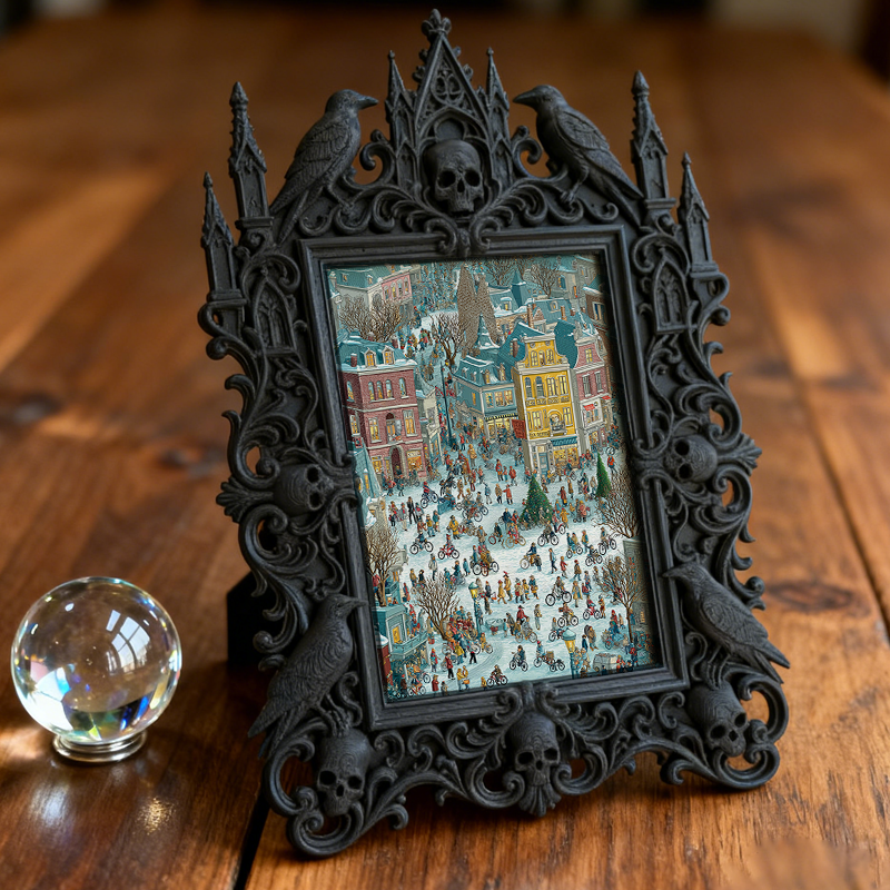 Reel-trending Gothic Dark-style Photo Frame | Ghost-themed Tiny Bookstore Nook Decor, Photo Ornament, Wall-mountable & Tabletop, Plastic Fra