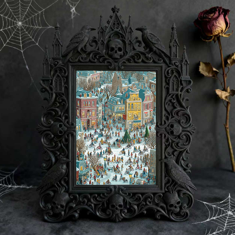 Reel-trending Gothic Dark-style Photo Frame | Ghost-themed Tiny Bookstore Nook Decor, Photo Ornament, Wall-mountable & Tabletop, Plastic Fra