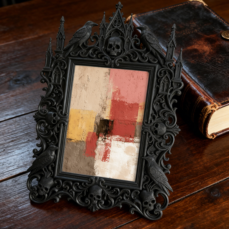 Refined-dark-vibe Gothic Dark-style Photo Frame | Paranormal Gift Shop Shelf Decor, Photo Ornament, Wall-mountable & Tabletop, Elegant Frame