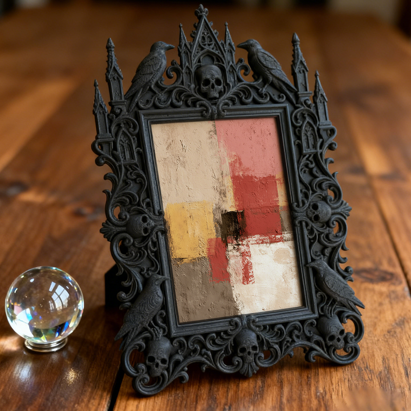 Refined-dark-vibe Gothic Dark-style Photo Frame | Paranormal Gift Shop Shelf Decor, Photo Ornament, Wall-mountable & Tabletop, Elegant Frame