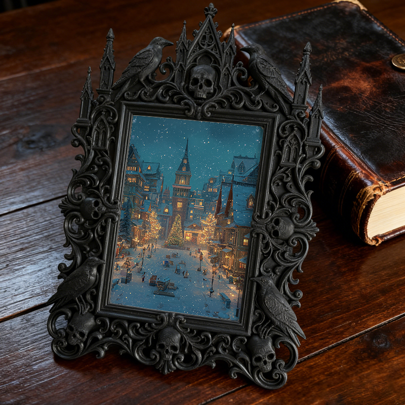 Top-choice-gothic Gothic Dark-style Photo Frame | Dark Academia Dorm Art Corner Decor, Photo Ornament, Wall/Table Dual-use, Durable Frame