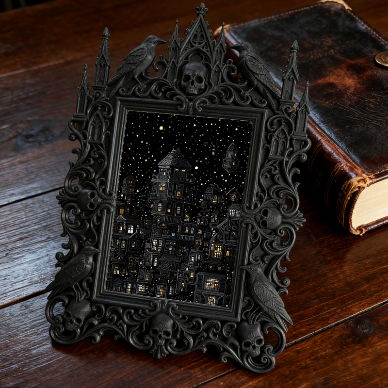 High-demand-gothic Gothic Dark-style Photo Frame | Witchy Crystal Grid Party Decor, Photo Ornament, Wall-mountable & Tabletop, Scratch-resis