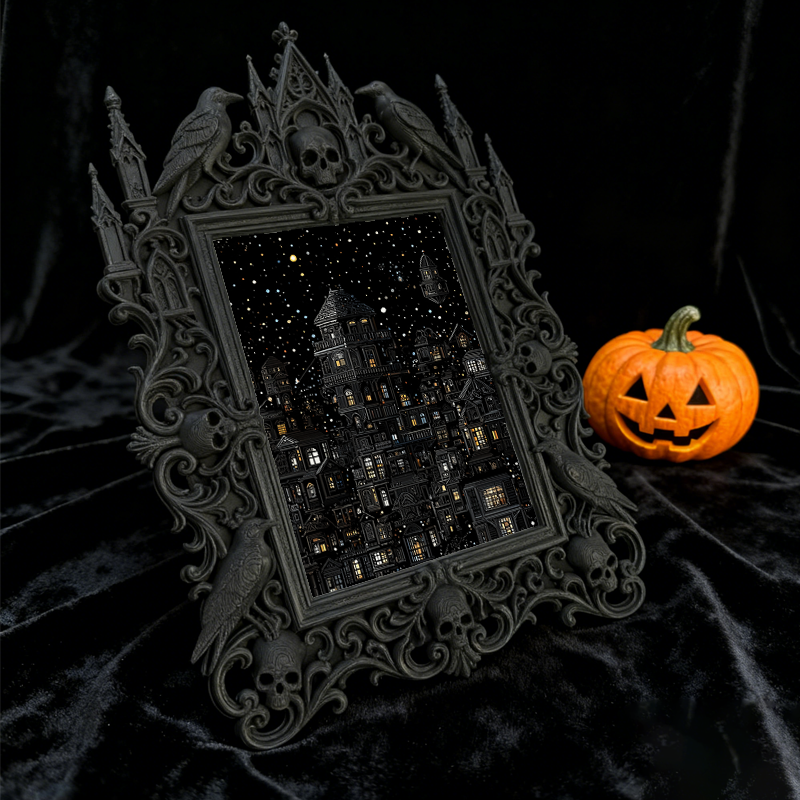 High-demand-gothic Gothic Dark-style Photo Frame | Witchy Crystal Grid Party Decor, Photo Ornament, Wall-mountable & Tabletop, Scratch-resis