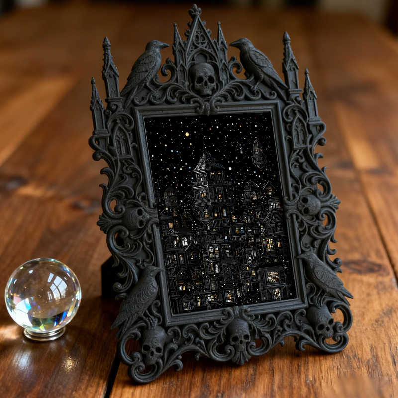 High-demand-gothic Gothic Dark-style Photo Frame | Witchy Crystal Grid Party Decor, Photo Ornament, Wall-mountable & Tabletop, Scratch-resis