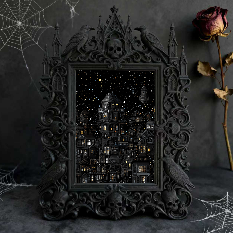 High-demand-gothic Gothic Dark-style Photo Frame | Witchy Crystal Grid Party Decor, Photo Ornament, Wall-mountable & Tabletop, Scratch-resis