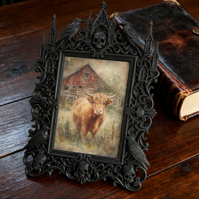 Must-buy-gothic Gothic Dark-style Photo Frame | Dark Dried Flower Wreath Shop Decor, Photo Ornament, Wall-mountable & Tabletop, Slim Frame